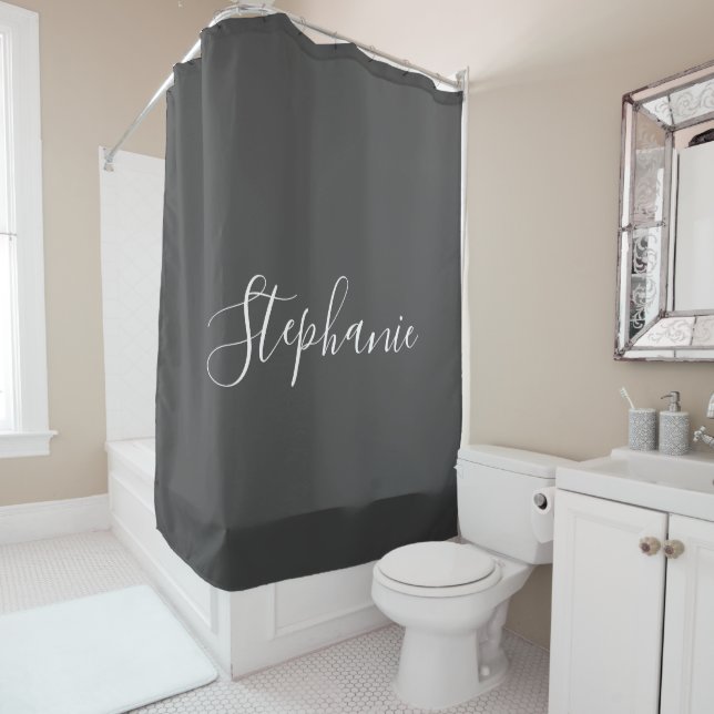 Name Monogram White Grey Classy Elegant Custom  Shower Curtain (In Situ)