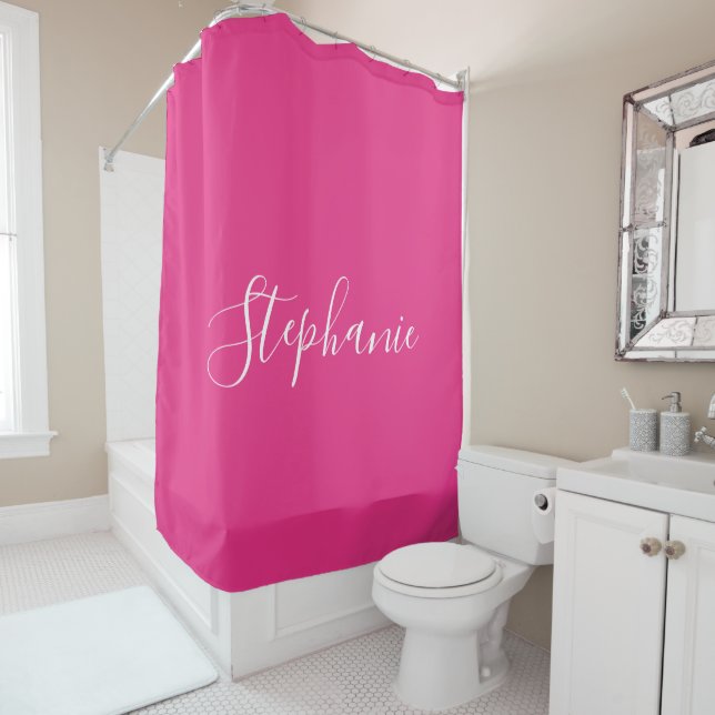Name Monogram White Pink Custom Girly Colorful Shower Curtain (In Situ)