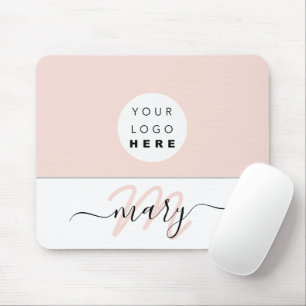 Name Monogram White Rose Pink White Custom Logo Mouse Pad