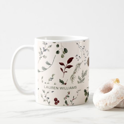 Name Monogram Winter Wildflower Pattern Coffee Mug