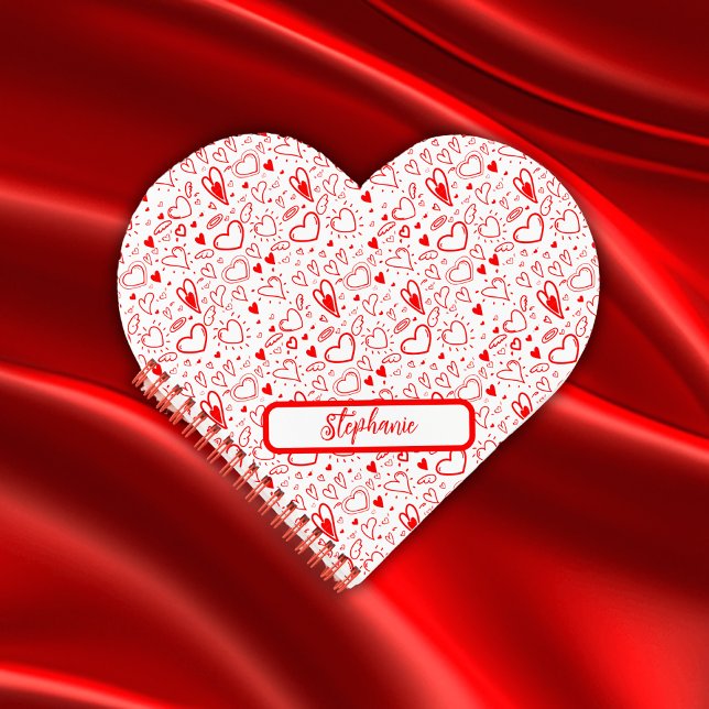 Name Monogram with red hearts on white | Notebook (Creator Uploaded)
