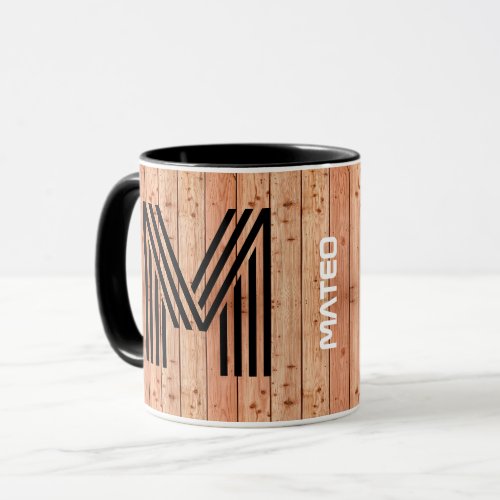 Name, Monogram (Wood Style) Vintage Ceramic Coffee Mug