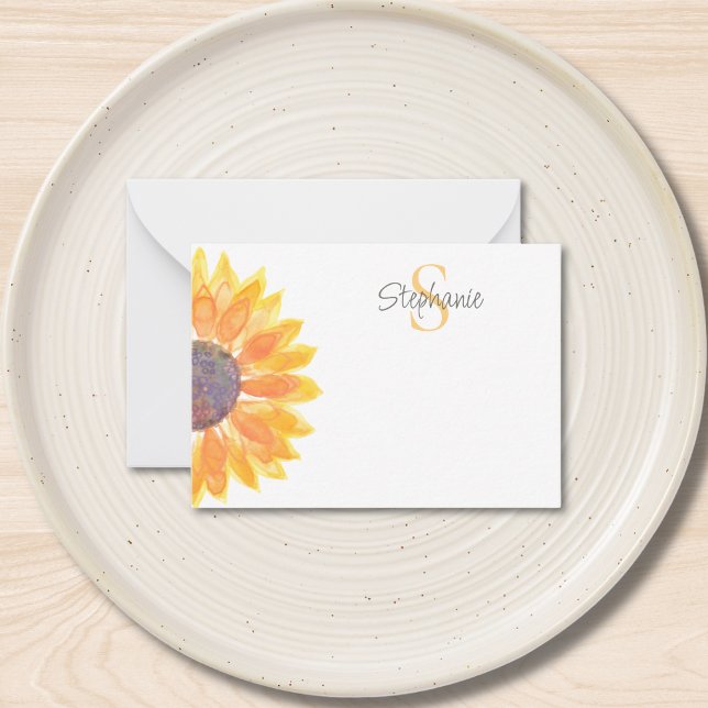 Name Monogram Yellow Sunflower  Note Card (Creator Uploaded)