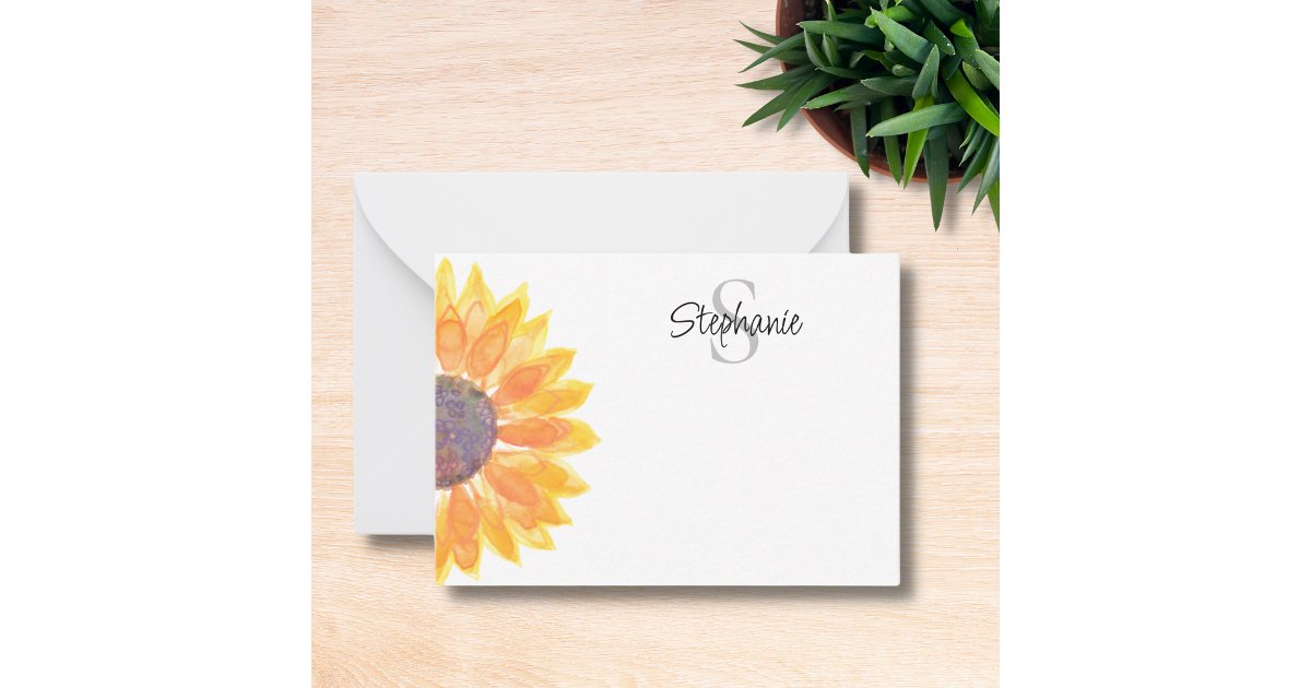 Name Monogram Yellow Sunflower Note Card | Zazzle