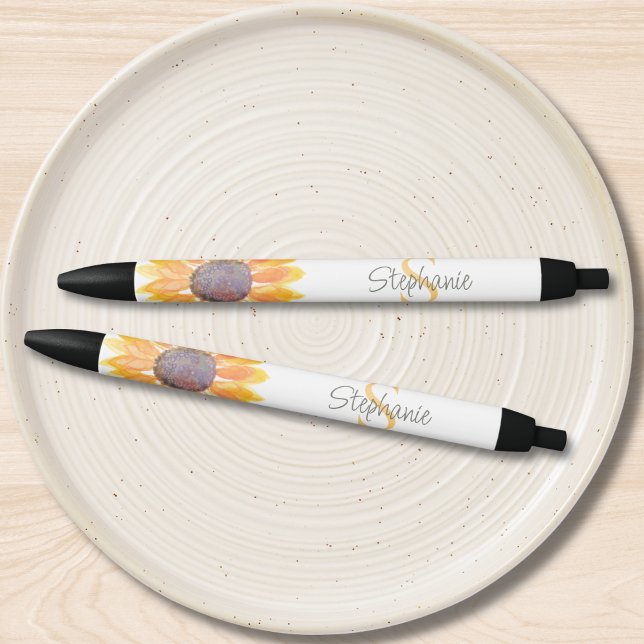Name Monogram Yellow Sunflower Pen (Creator Uploaded)