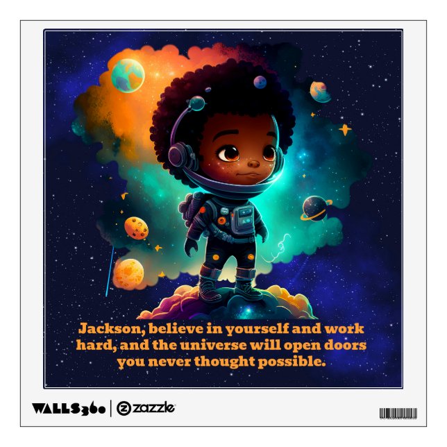 Name Motivational Quote African American Boy Wall Decal (Front)