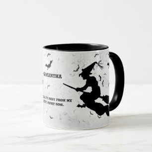 Name & Msg. Halloween Witch - Black & White Mug