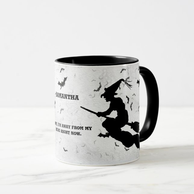 Name & Msg.  Halloween Witch - Black & White Mug (Front Right)