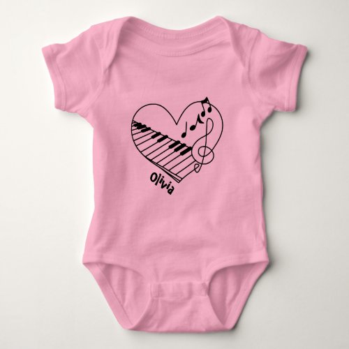 Name Music Note With Heart Piano Keyboard  Baby Bodysuit
