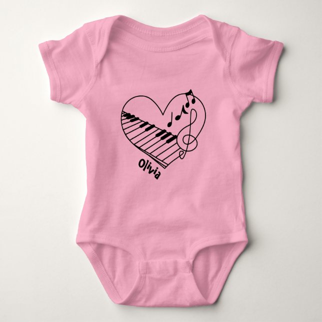 Name Music Note With Heart Piano Keyboard  Baby Bodysuit (Front)