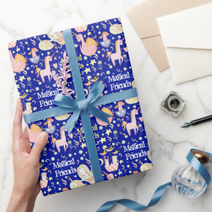 Name, Narwhal Mermaid Unicorn Dragon Small Print Wrapping Paper