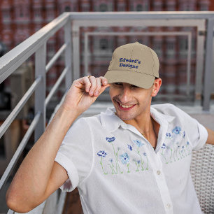 Name, Navy Blue Embroidery Thread Khaki Hat