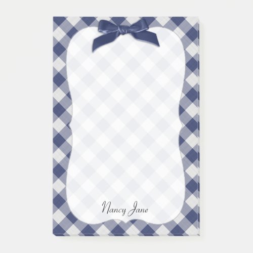 Name Navy Blue Gingham Checks Pattern Bracket Post_it Notes