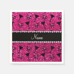 name neon hot pink glitter cocktail glass bow paper napkins