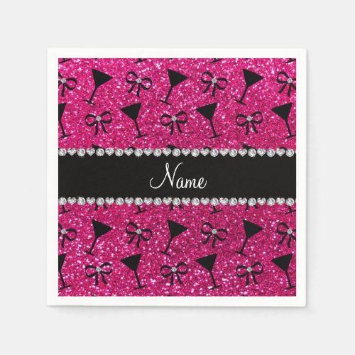 name neon hot pink glitter cocktail glass bow paper napkins