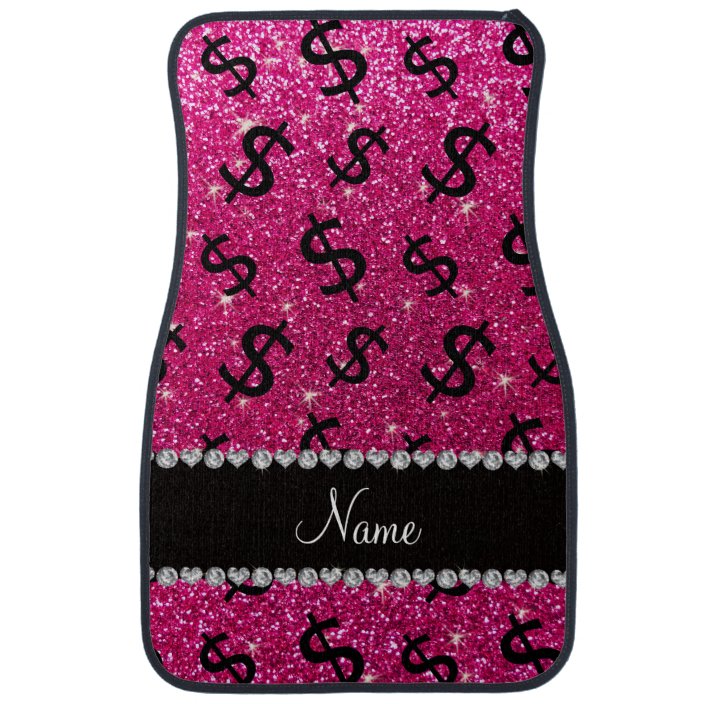 Name Neon Hot Pink Glitter Dollar Signs Car Mat Zazzle Com