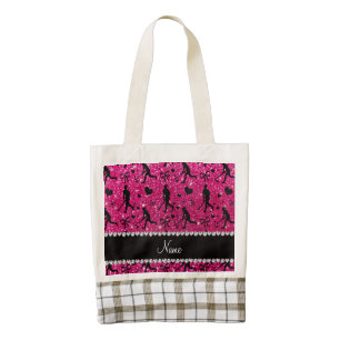 Name neon hot pink glitter field hockey hearts bow zazzle HEART tote bag