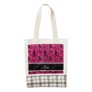 Name neon hot pink glitter field hockey hearts bow zazzle HEART tote bag