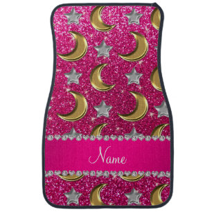 Name neon hot pink glitter gold moons silver stars car mat