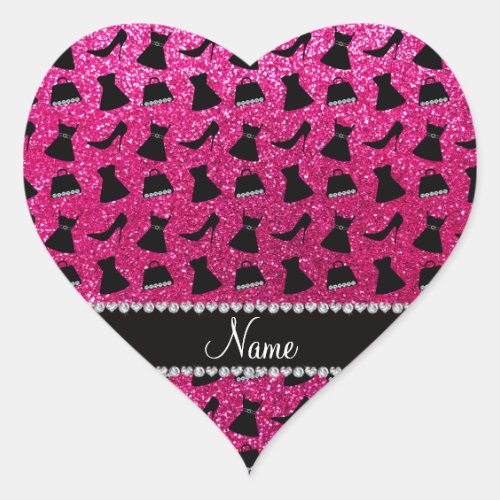 Name neon hot pink glitter high heels dress purses heart sticker