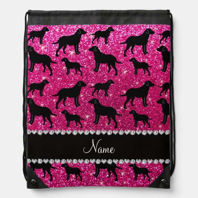 Name neon hot pink glitter labrador retrievers drawstring bag (Front)