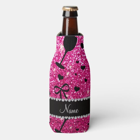 name neon hot pink glitter wine glass bottle bottle cooler