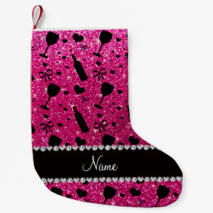 Neon Pink Christmas Stockings Zazzle Name Neon Hot Pink Glitter Wine Gl Bottle Small Christmas Stocking
