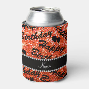 Name neon orange glitter happy birthday balloons can cooler