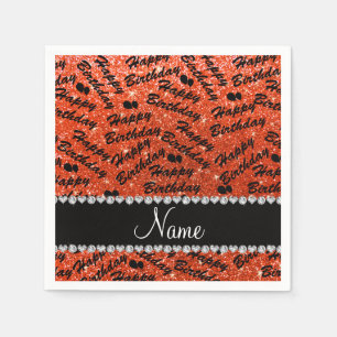 Name neon orange glitter happy birthday balloons paper napkins