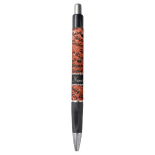 Name neon orange glitter happy birthday balloons pen