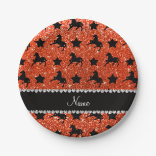 Name neon orange glitter horses stars paper plates