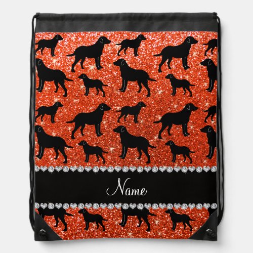 Name neon orange glitter labrador retrievers drawstring bag