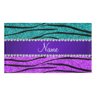 Name neon purple turquoise glitter zebra stripes tag