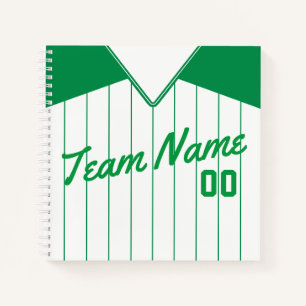 Name & Number Baseball Softball Green Jersey Notebook