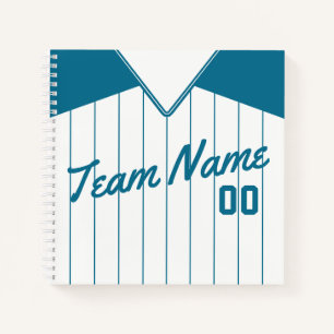 Name & Number Baseball Softball Teal Jersey Notebook