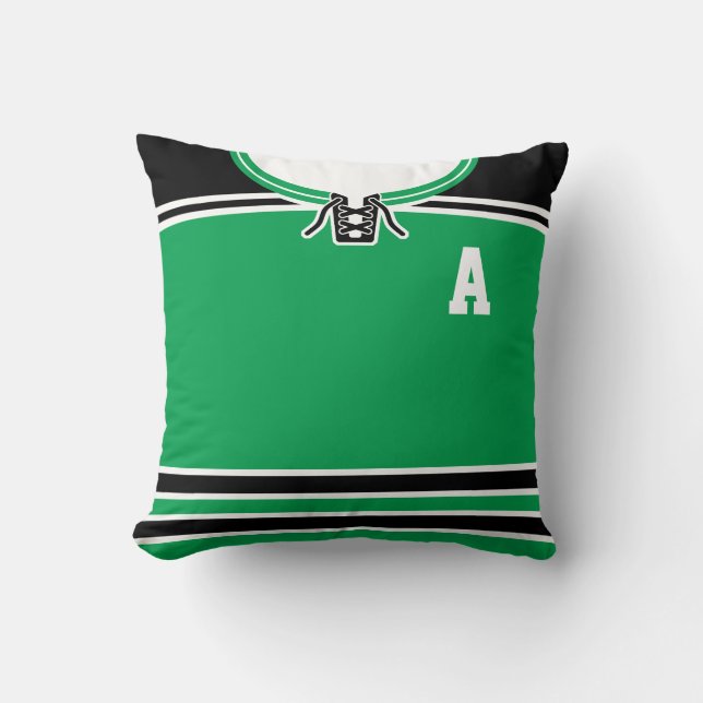 Name & Number Green Customizable Hockey Jersey Throw Pillow (Front)