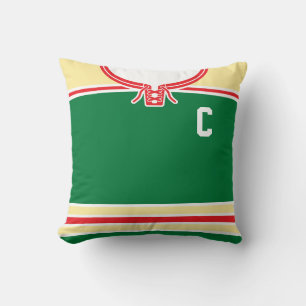 Name & Number Green Customizable Hockey Jersey Throw Pillow