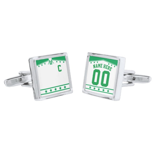 Name & Number Ice Hockey Jersey Cuff Links (Angled)