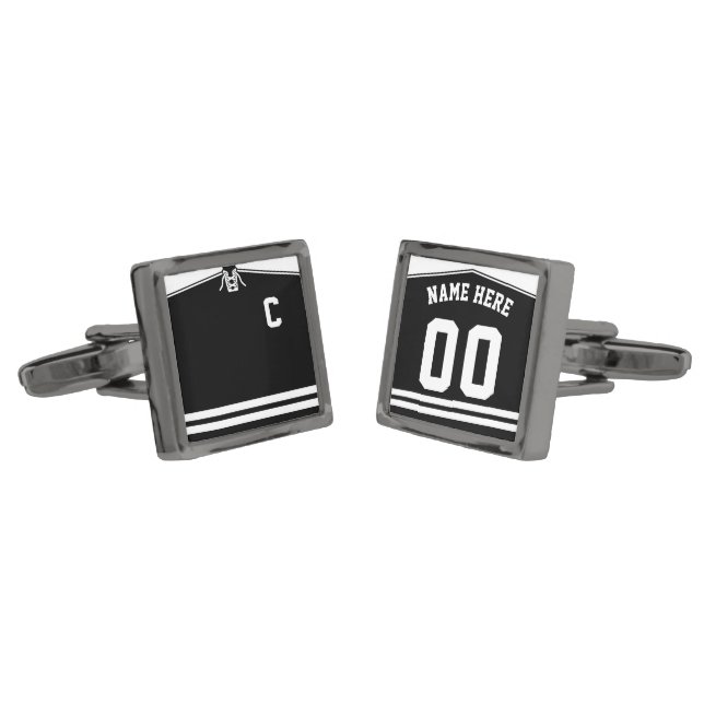 Name & Number Ice Hockey Jersey Cuff Links (Angled)