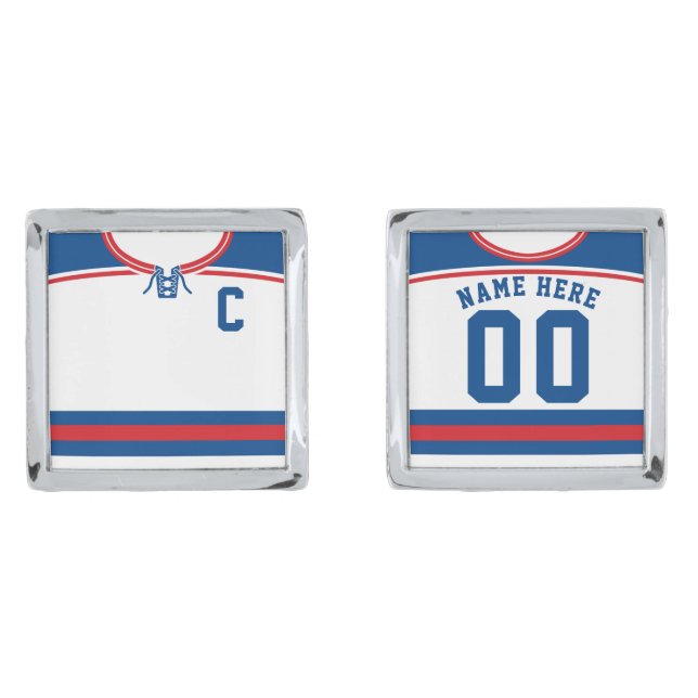 Name & Number Ice Hockey Jersey Cuff Links (Front)