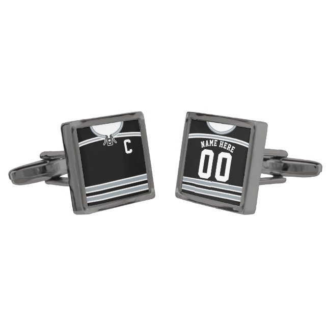 Name & Number Ice Hockey Jersey Cuff Links (Angled)