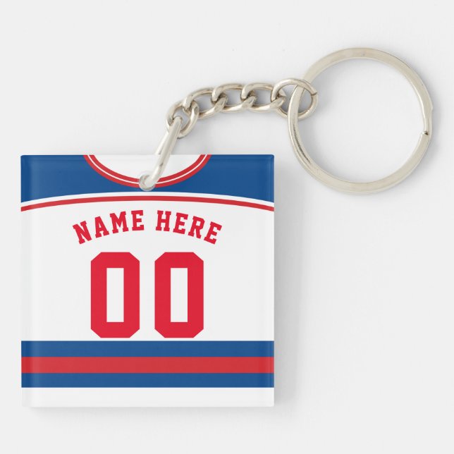 Name & Number Jersey Keyring, Hockey Lacrosse Keychain (Back)