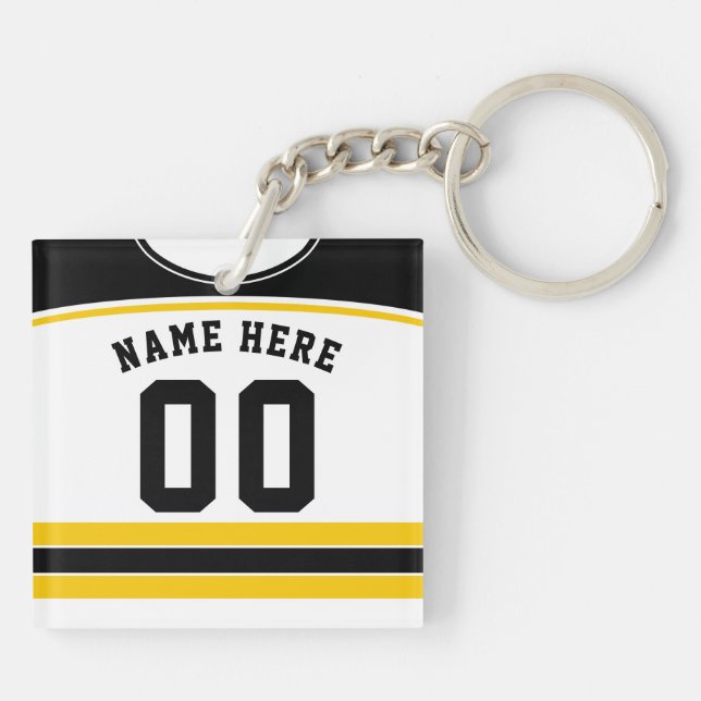 Name & Number Jersey Keyring, Hockey Lacrosse Keychain (Back)
