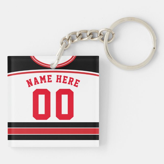 Name & Number Jersey Keyring, Hockey Lacrosse Keychain (Back)