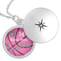 NAME & NUMBER Pink Basketball Necklaces for Girls