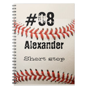 Name Number Position Custom White Baseball Notebook