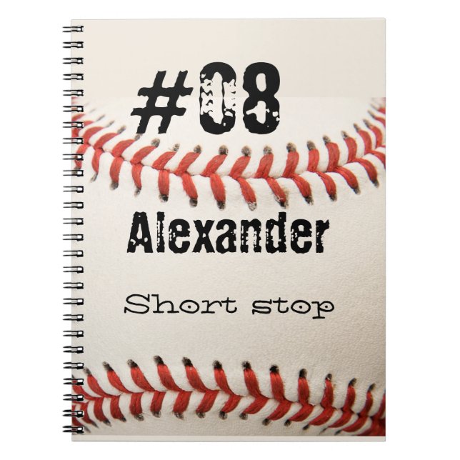 Name Number Position Custom White Baseball  Notebook (Front)