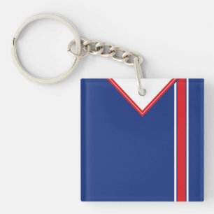 Name & Number Soccer Jersey Keyring Blue Red White