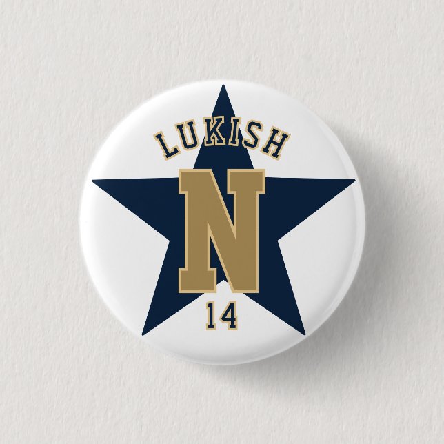 Name Number Star Navy Blue and Gold Veteran  Button (Front)
