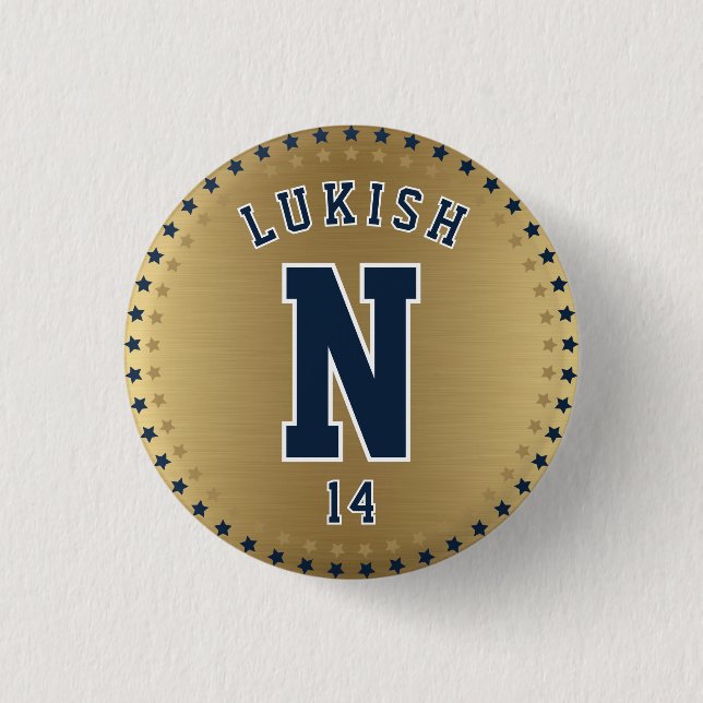 Name Number Stars Navy Blue and Gold Veteran  Button (Front)